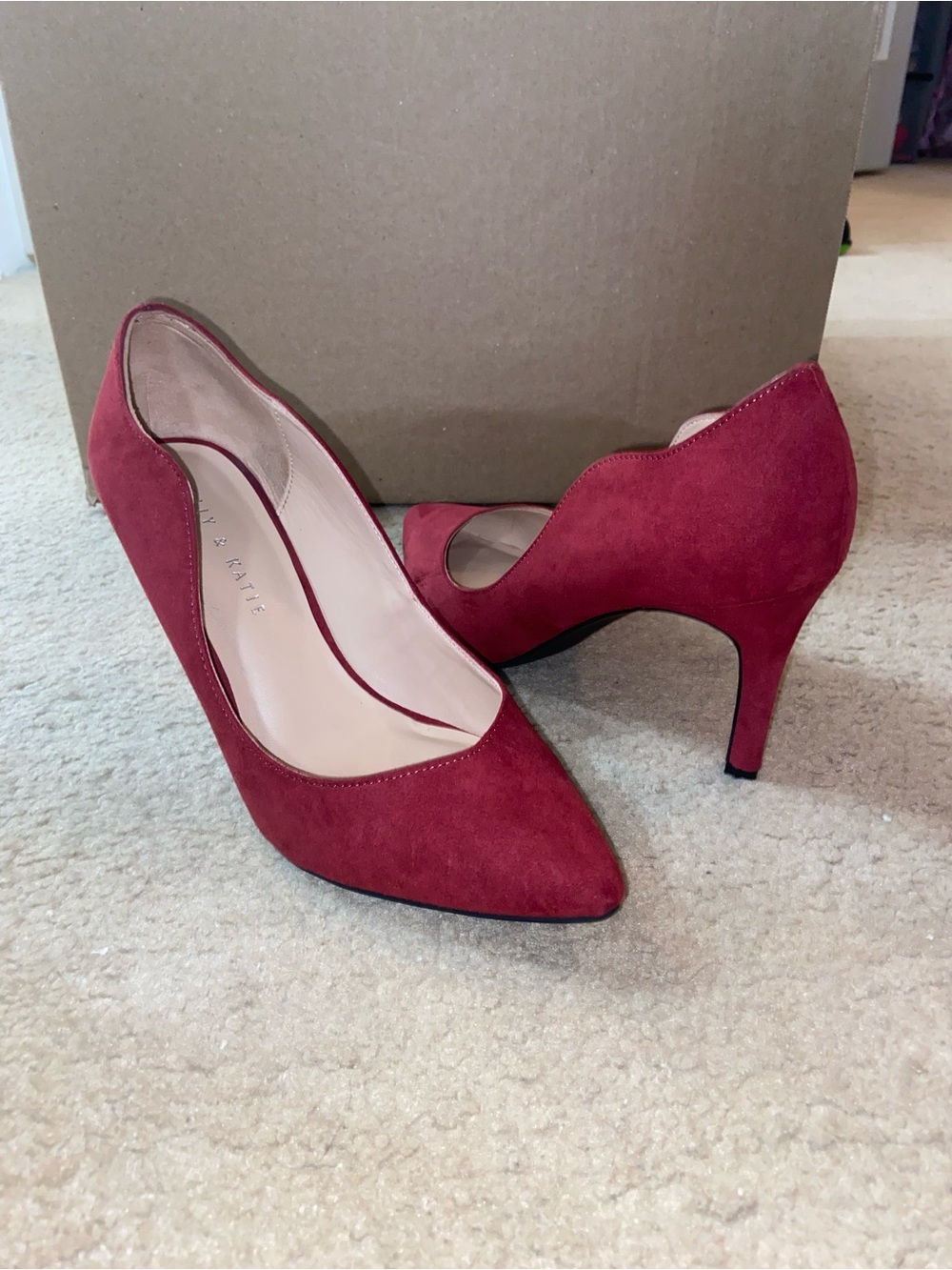 Kelly & Katie Burgundy Suede Pointed-Toe Pumps